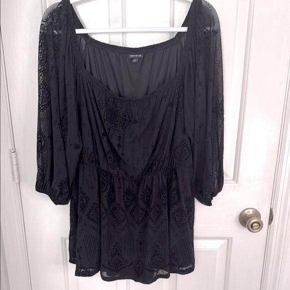Express Tops - Sheer Black Women's Top by Torrid, Cinched Waist, Dress up or Wear with Jeans!